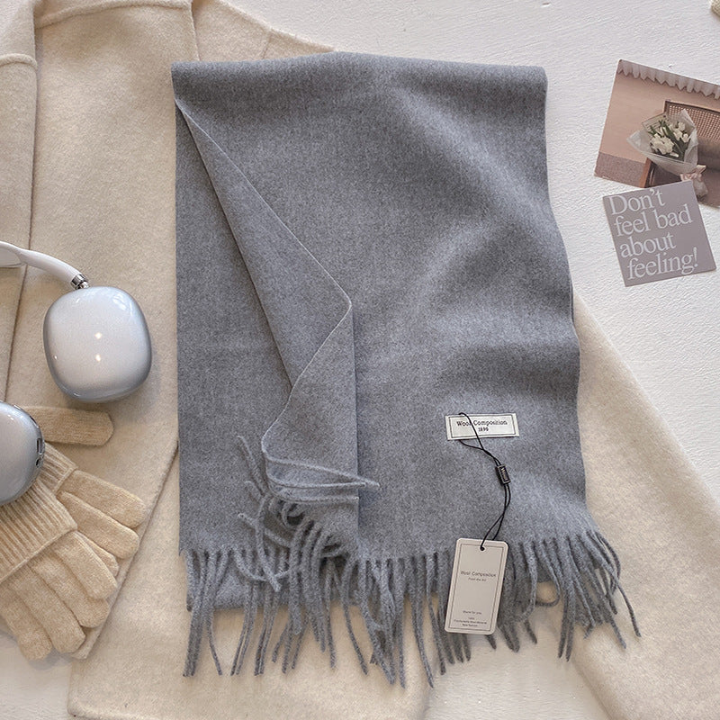 Schal mit Fransen | Weich | Einfarbig | Winterschal-Grau-Chaps Herrenmode