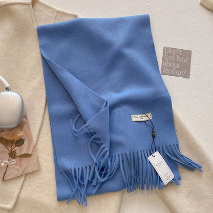 Schal mit Fransen | Weich | Einfarbig | Winterschal-Hellblau-Chaps Herrenmode