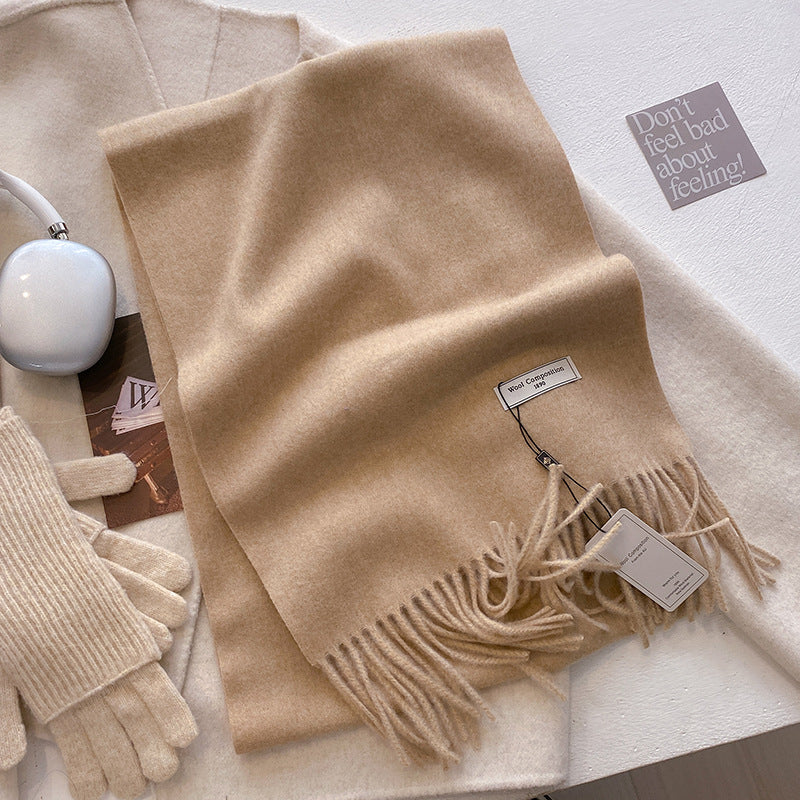 Schal mit Fransen | Weich | Einfarbig | Winterschal-Hellkhaki-Chaps Herrenmode