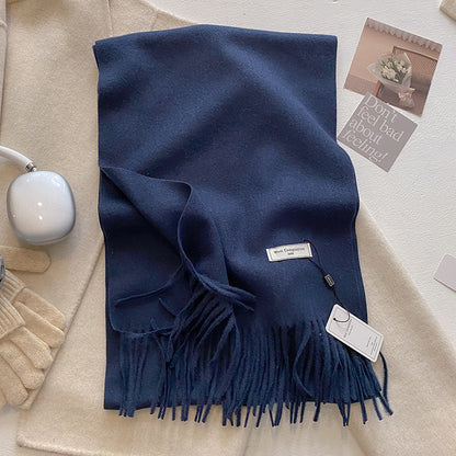 Schal mit Fransen | Weich | Einfarbig | Winterschal-Marineblau-Chaps Herrenmode