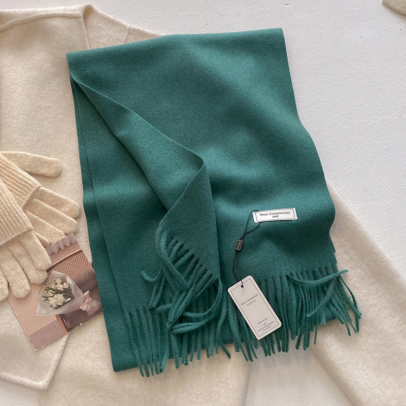 Schal mit Fransen | Weich | Einfarbig | Winterschal-Tannengrün-Chaps Herrenmode