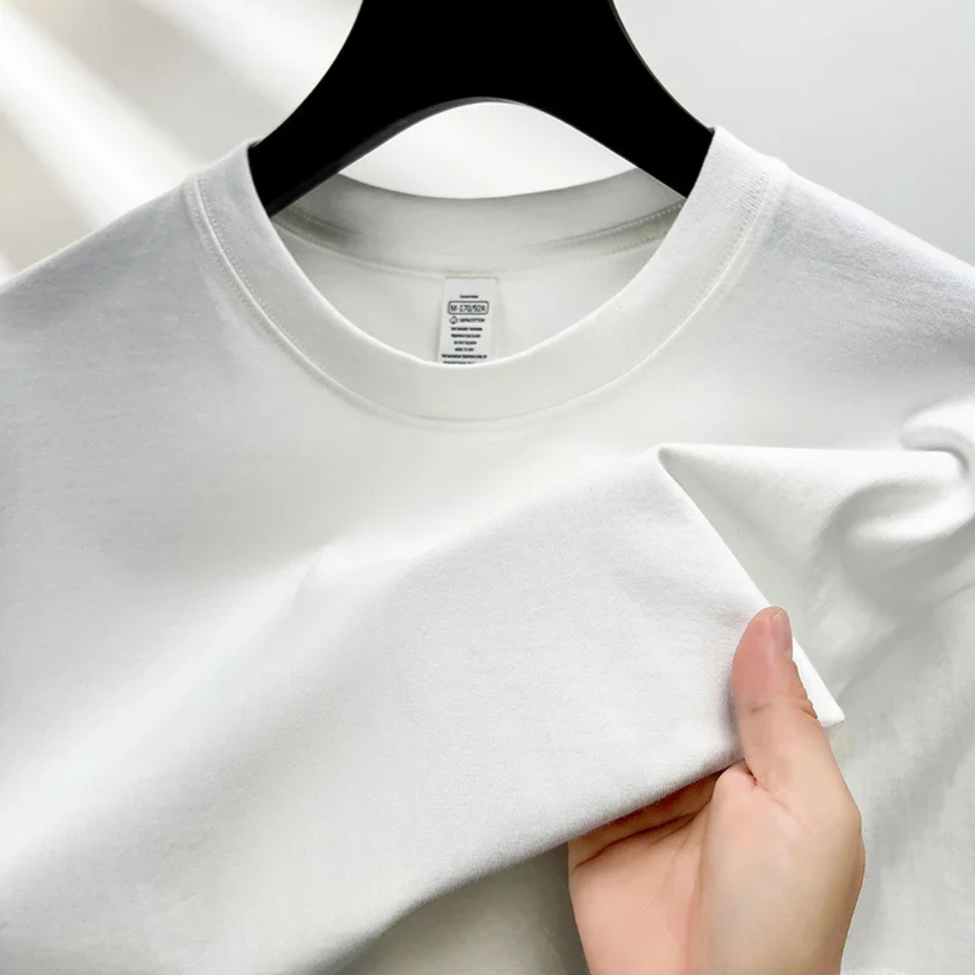 Schlichtes T-Shirt - Lässiges T-Shirt mit Rundhalsausschnitt für Männer-Weiß-S-Chaps Herrenmode