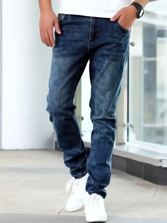 Schmal geschnittene Jeans | Blau | Vorgewaschen | Skinny Jeans | Herrenjeans-Dunkelblau-S-Chaps Herrenmode