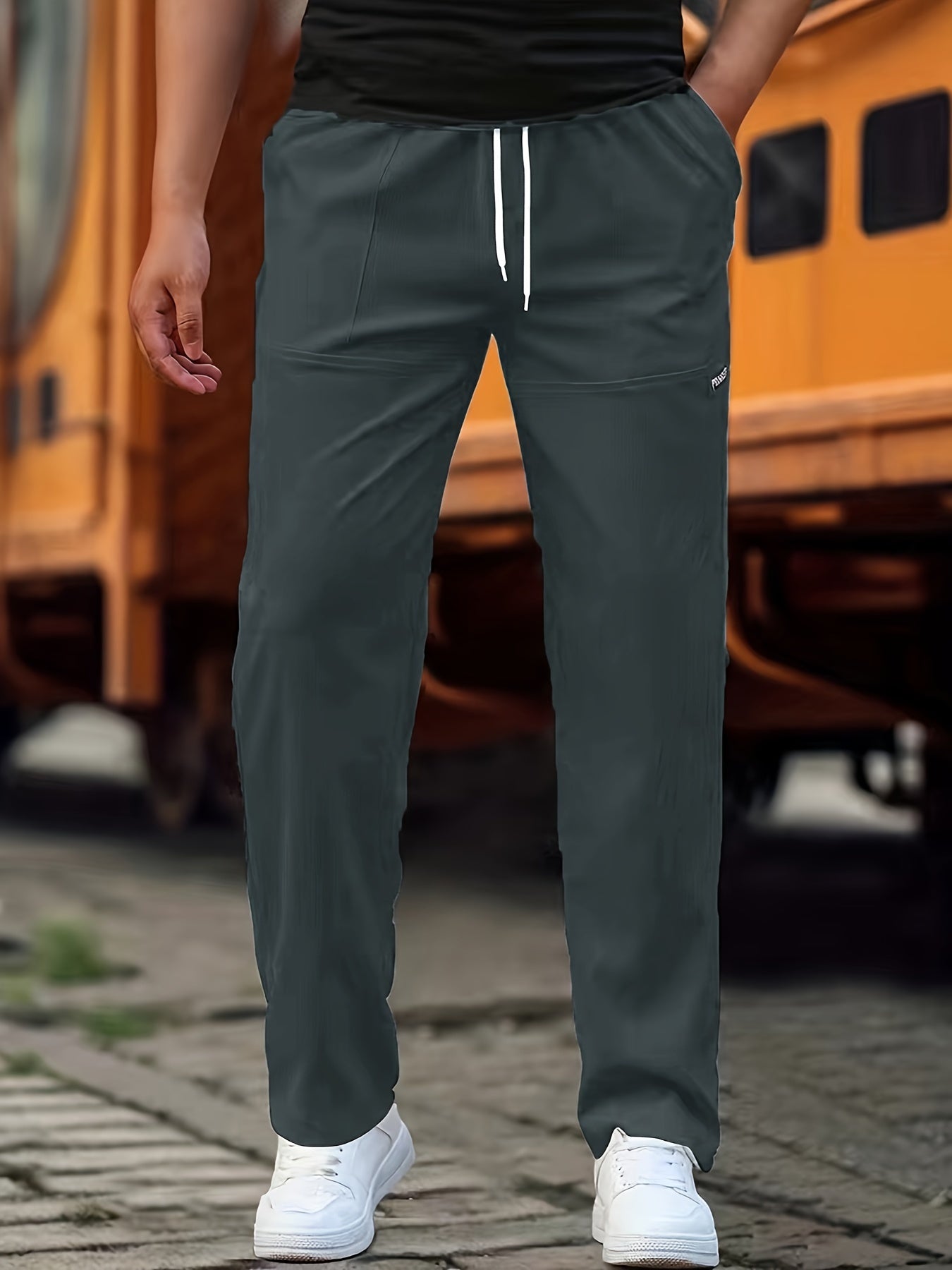 Schmal geschnittene Jogginghose – Kordelzug – Dehnbar – Trainingshose – Jogginghose für Männer-Blau Grun-S-Chaps Herrenmode