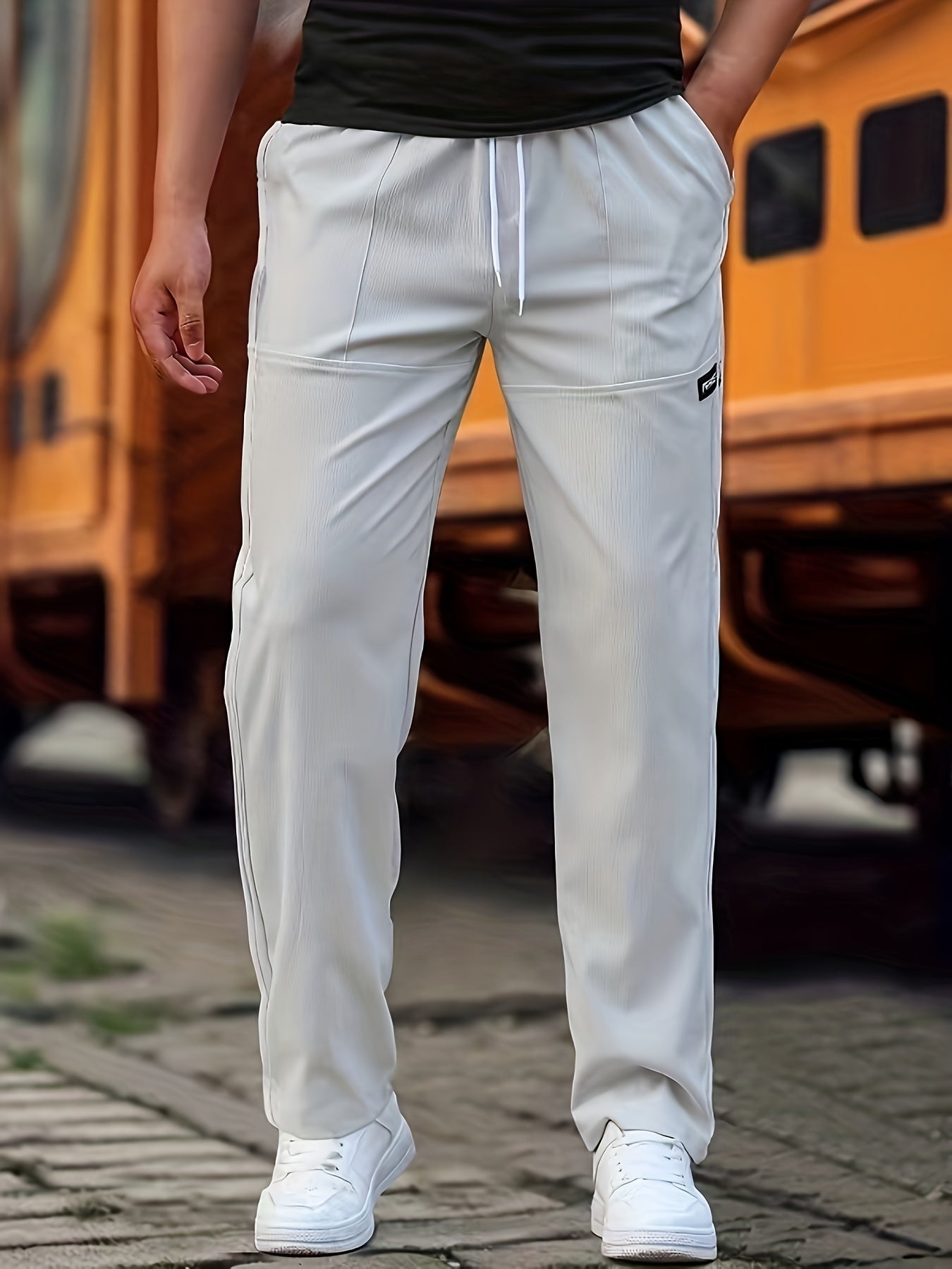 Schmal geschnittene Jogginghose – Kordelzug – Dehnbar – Trainingshose – Jogginghose für Männer-Grau-S-Chaps Herrenmode