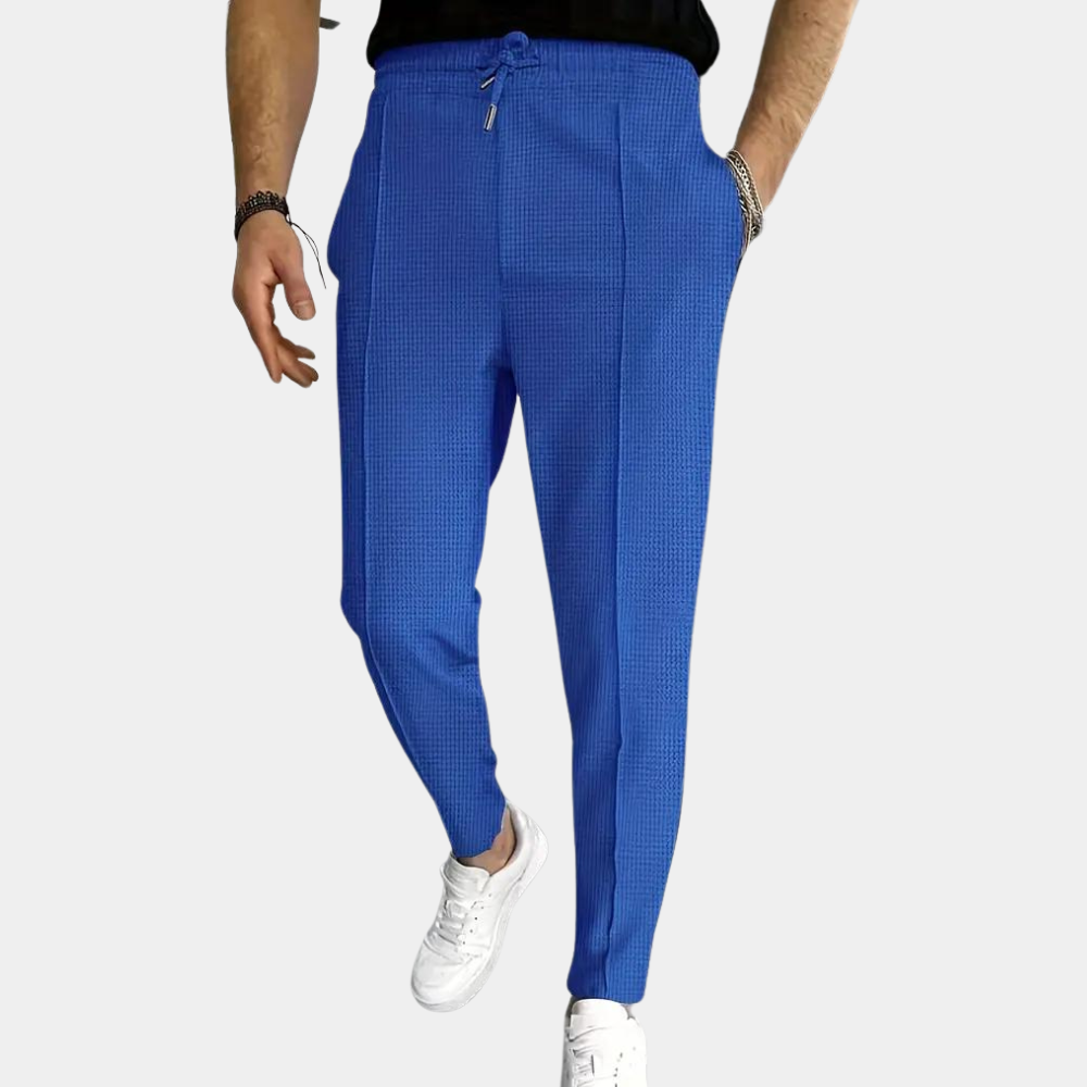 Schmal geschnittene Jogginghosen - Skinny Jogginghose für Männer mit elastischem Bund und Kordelzug-Blau-S-Chaps Herrenmode