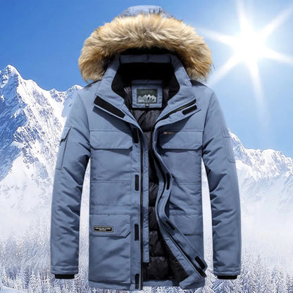 Schneejacke - Warm - mit Kapuze - Winterparka - Winterjacke für Männer-Grau Blau-XS-Chaps Herrenmode
