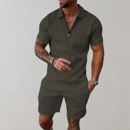 Shorts und Shirt Set | Kurzarm | Poloshirt | Zweiteiliges Set | Sommerkleidung für Männer-Grün-S-Chaps Herrenmode