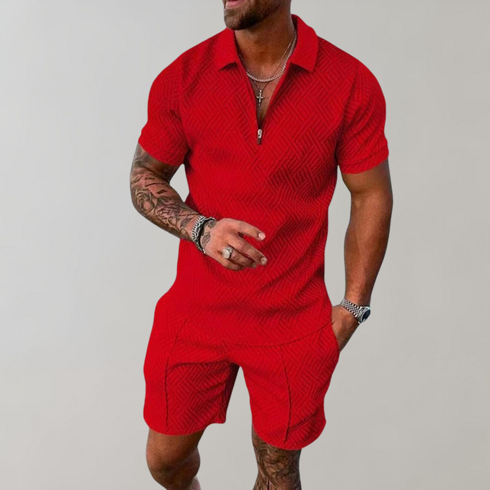 Shorts und Shirt Set | Kurzarm | Poloshirt | Zweiteiliges Set | Sommerkleidung für Männer-Rot-S-Chaps Herrenmode