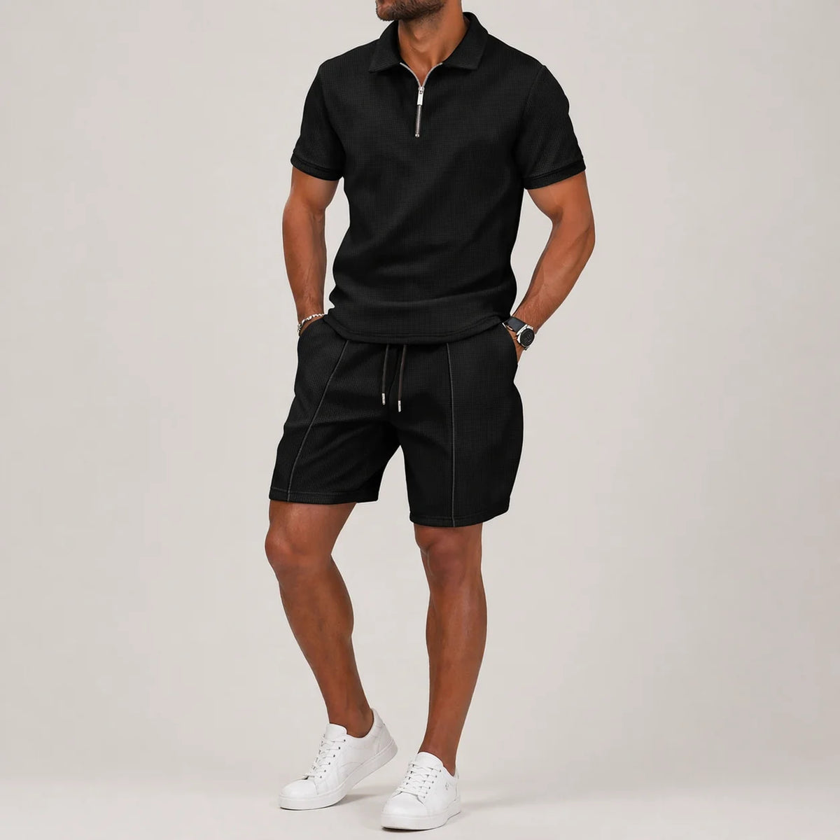 Shorts und Shirt Set | Quarter Zip | Kurzarm | Zweiteiliges Set | Herren Sommerkleidung-Chaps Herrenmode