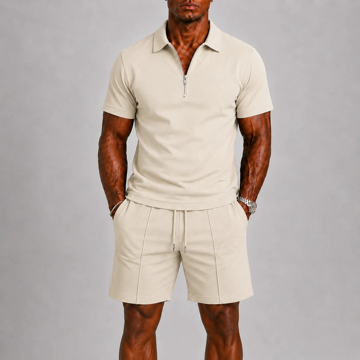 Shorts und Shirt Set | Quarter Zip | Kurzarm | Zweiteiliges Set | Herren Sommerkleidung-Chaps Herrenmode