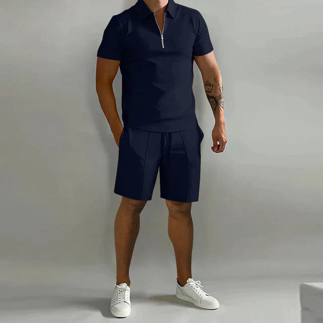 Shorts und T-Shirt-Set | Polo | Kurzarm | Zweiteiliges Set | Sommer-Set für Männer-Marineblau-S-Chaps Herrenmode