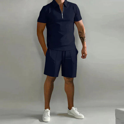 Shorts und T-Shirt-Set | Polo | Kurzarm | Zweiteiliges Set | Sommer-Set für Männer-Marineblau-S-Chaps Herrenmode