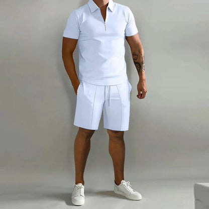 Shorts und T-Shirt Set | Quarter Zip | Polo Shirt | Zweiteiliges Set | Sommerkleidung für Männer-Weiß-S-Chaps Herrenmode