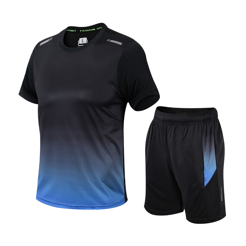 Shorts und T-Shirt Set - Schnell trocknend - Workout - Activewear Set - Sportbekleidung für Männer-Blau-S-Chaps Herrenmode