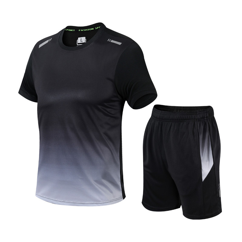 Shorts und T-Shirt Set - Schnell trocknend - Workout - Activewear Set - Sportbekleidung für Männer-Grau-S-Chaps Herrenmode