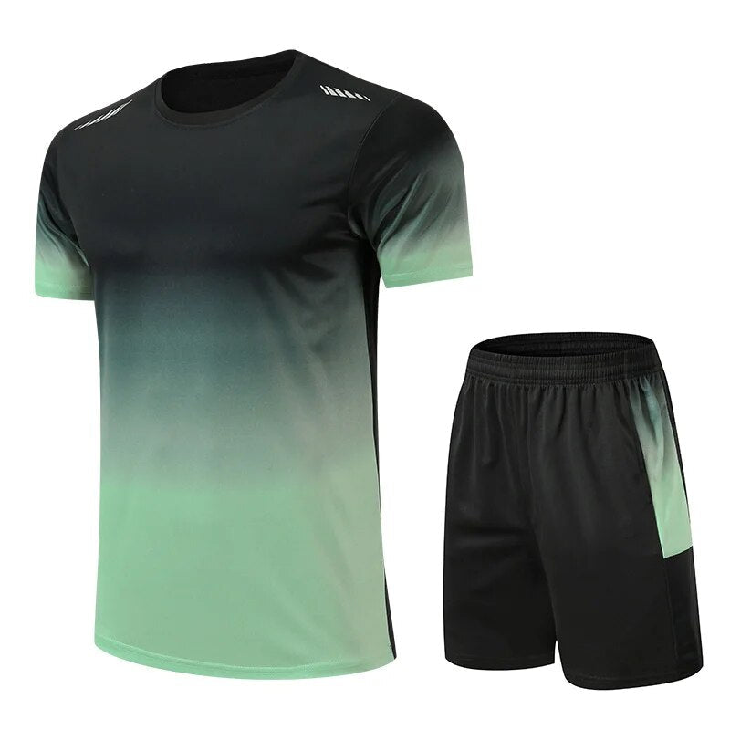 Shorts und T-Shirt Set - Schnell trocknend - Workout - Activewear Set - Sportbekleidung für Männer-Grün-S-Chaps Herrenmode