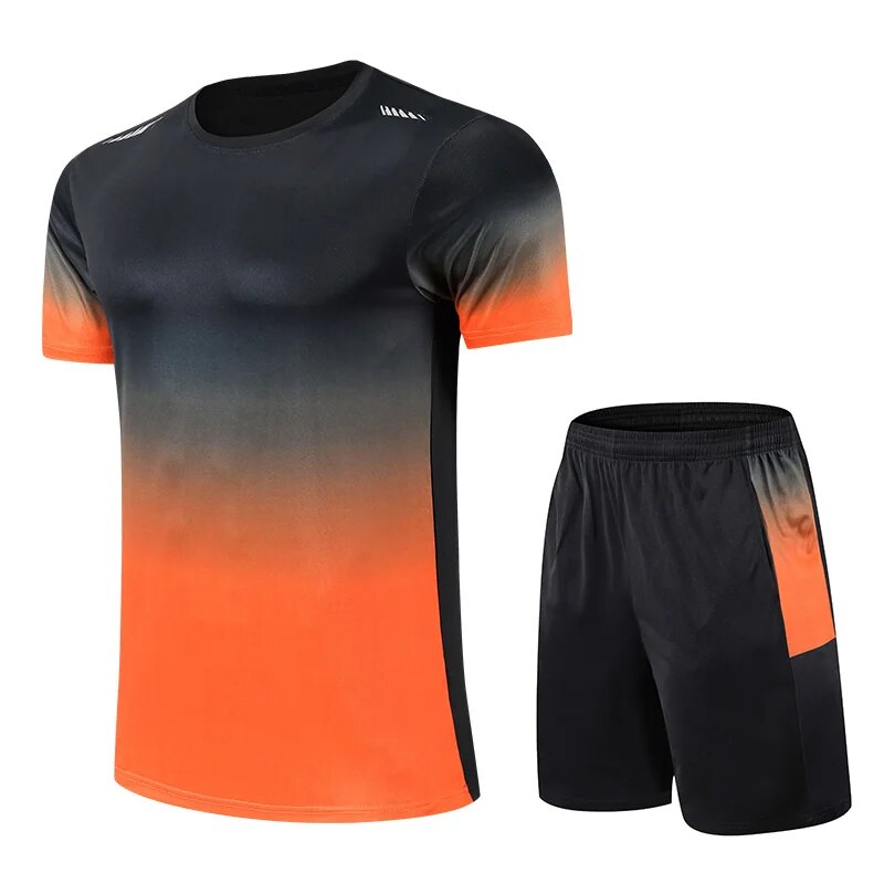 Shorts und T-Shirt Set - Schnell trocknend - Workout - Activewear Set - Sportbekleidung für Männer-Orange-S-Chaps Herrenmode