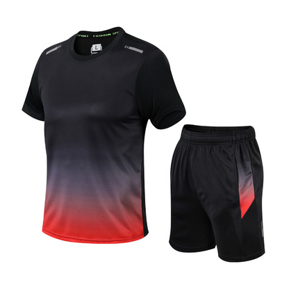 Shorts und T-Shirt Set - Schnell trocknend - Workout - Activewear Set - Sportbekleidung für Männer-Rot-S-Chaps Herrenmode