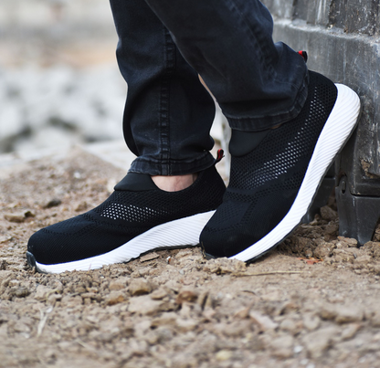 Sicherheitsschuhe - Slip-On - Stahlkappe - Arbeitsschuhe - Herrenschuhe-Schwarz mit Weiß-36-Chaps Herrenmode