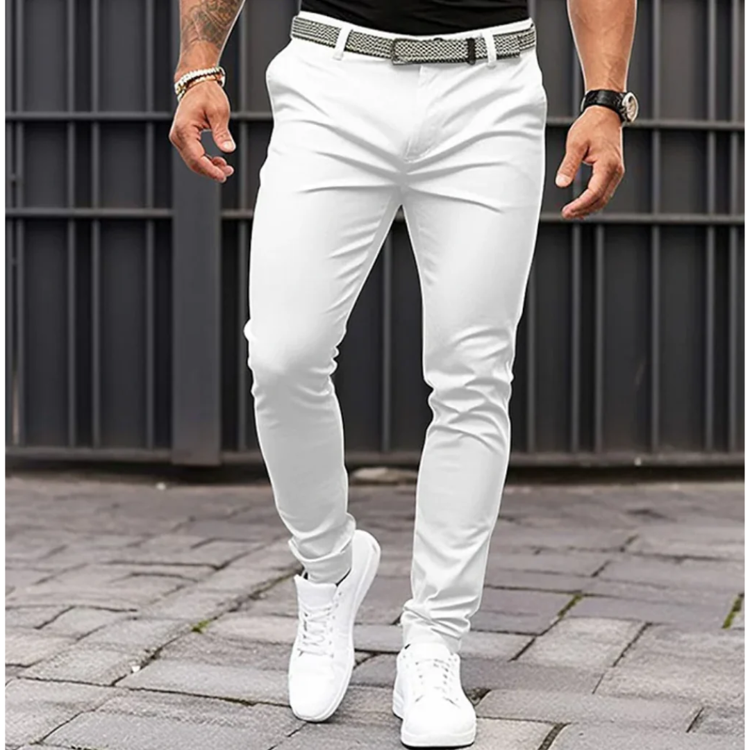 Skinny Chinos - Herren Stretch-Chinohosen mit schmaler Passform-Weiß-S-Chaps Herrenmode