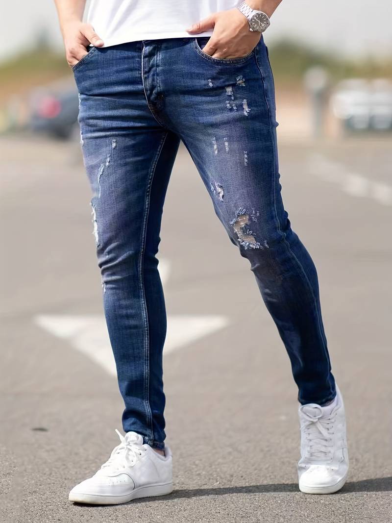 Skinny Jeans – Blau – Schmaler Schnitt – Zerrissene Jeans – Herrenjeans-Chaps Herrenmode
