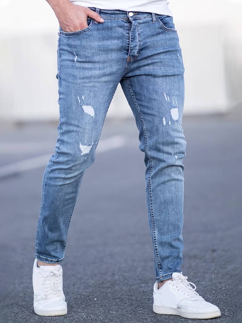 Skinny Jeans – Blau – Schmaler Schnitt – Zerrissene Jeans – Herrenjeans-Chaps Herrenmode