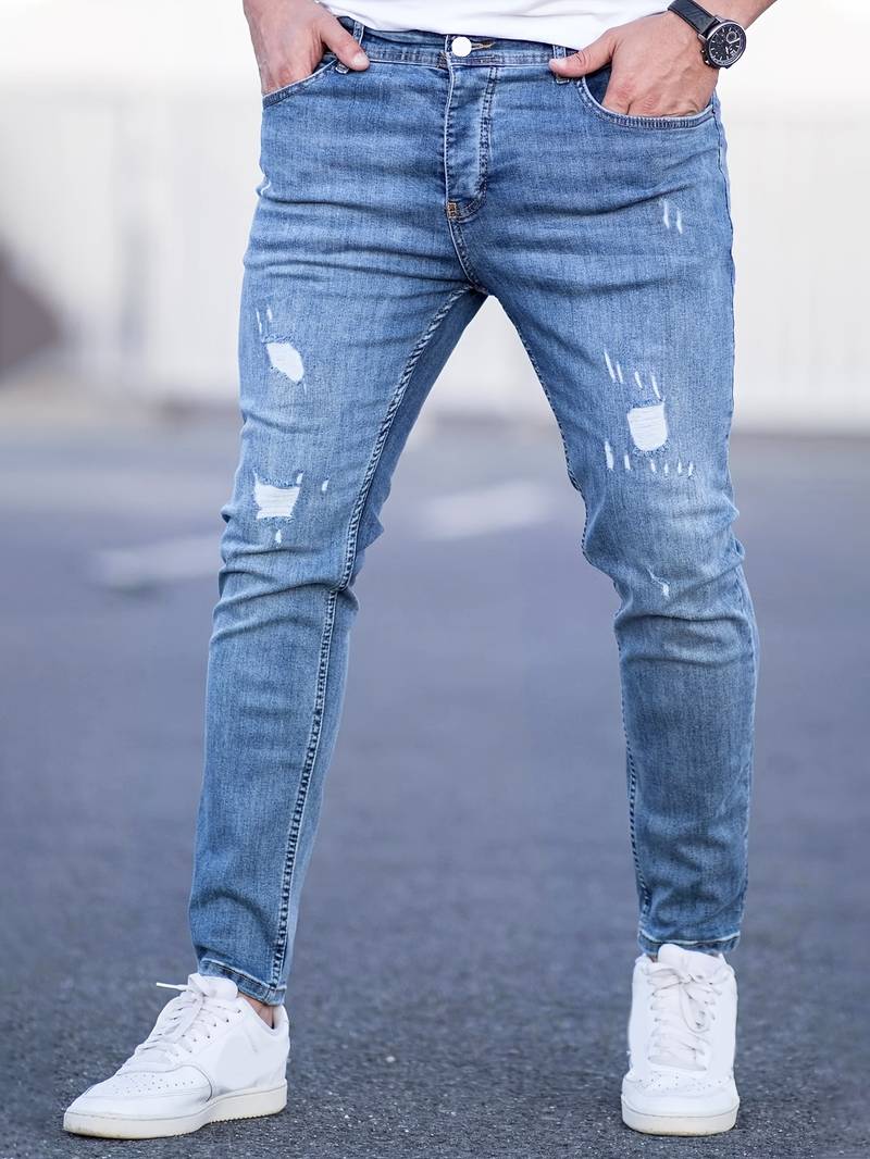 Skinny Jeans – Blau – Schmaler Schnitt – Zerrissene Jeans – Herrenjeans-Hellblau-XS-Chaps Herrenmode