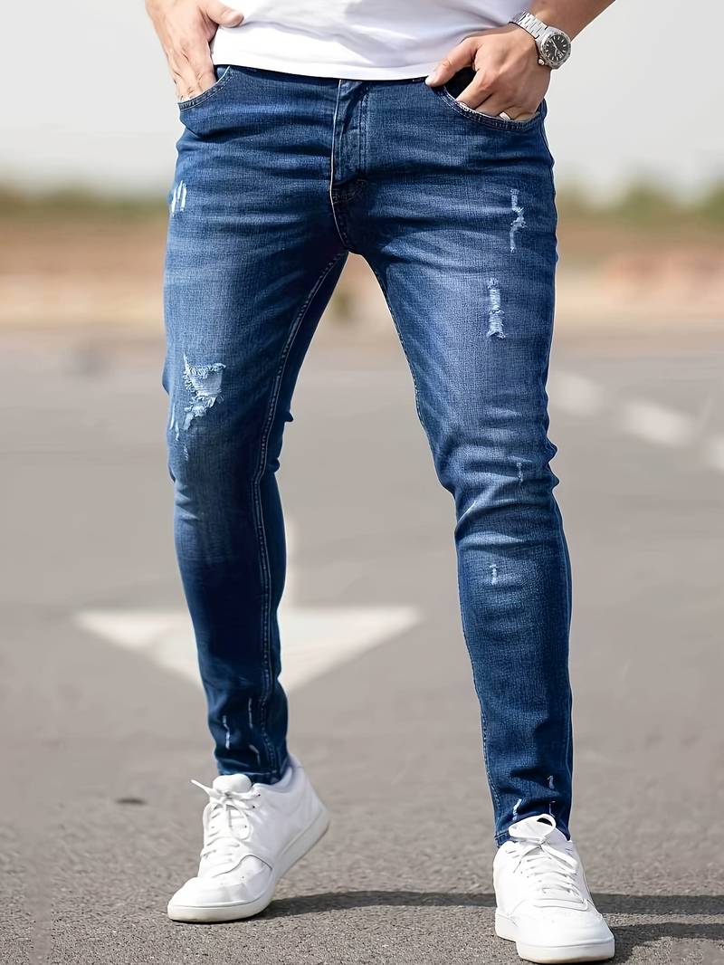 Skinny Jeans – Blau – Schmaler Schnitt – Zerrissene Jeans – Herrenjeans-Marineblau-XS-Chaps Herrenmode