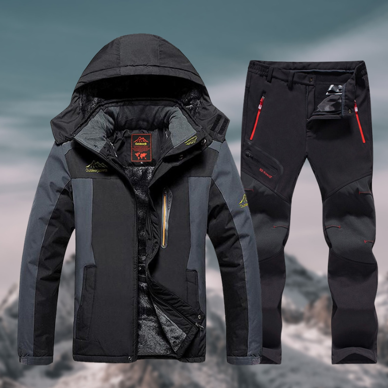 Skiset – mit Kapuze – Outdoor – Set aus Skijacke und -hose – Winterkleidung für Männer-Schwarz-M-Chaps Herrenmode