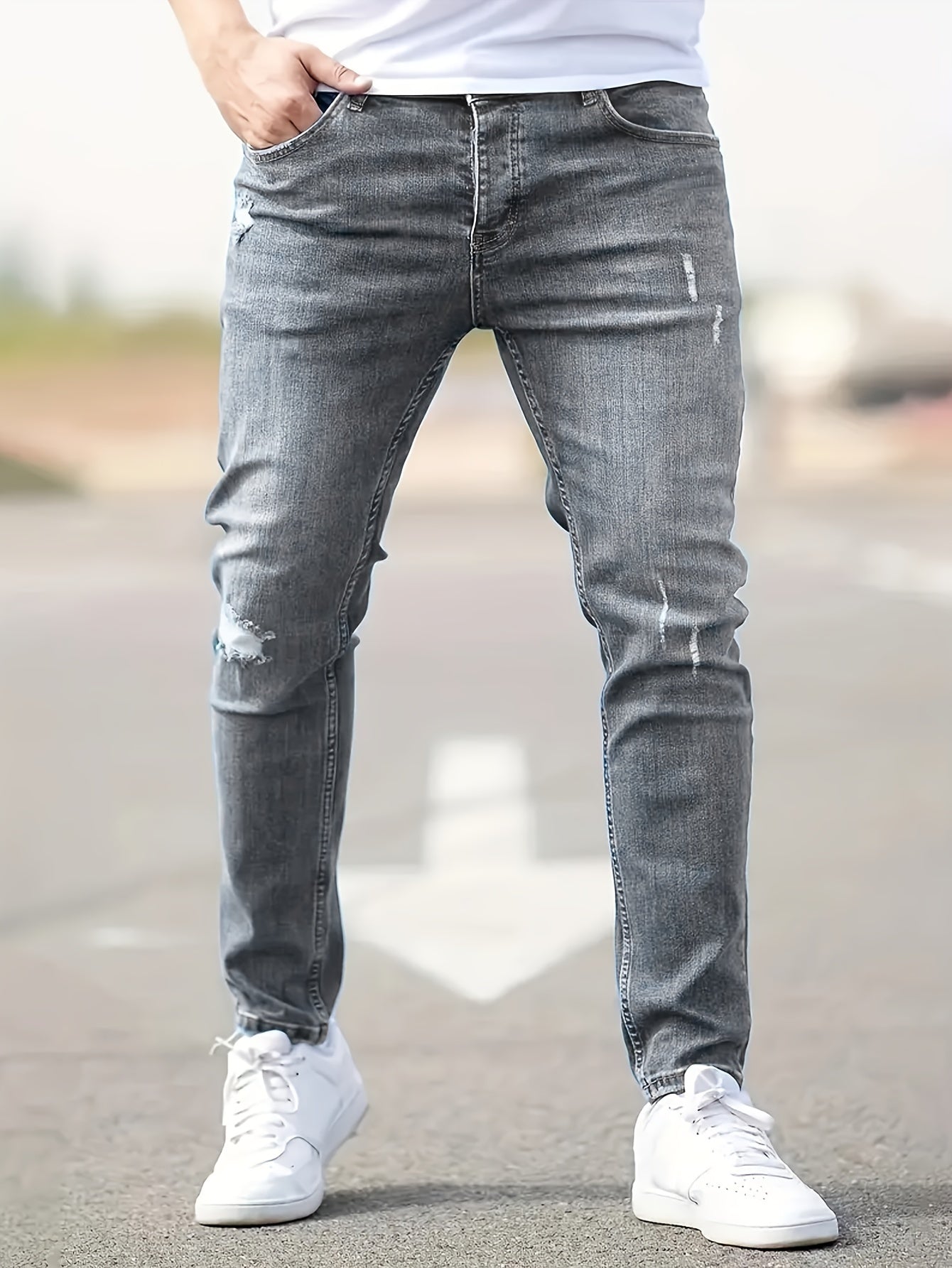 Slim-Fit-Jeans | Stretch | Rissig | Skinny-Jeans | Herrenjeans-Grau-XS-Chaps Herrenmode