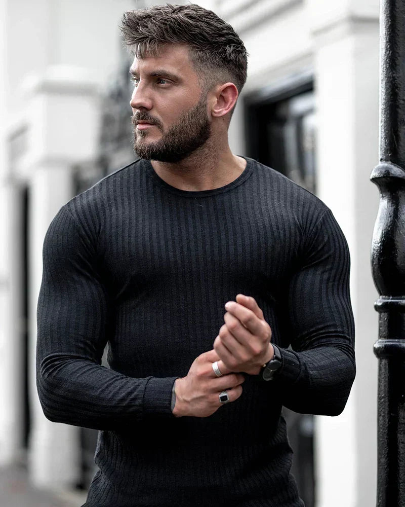 Slim Fit Pullover | Gerippt | Langarm | Strickpullover | Herrenbekleidung-Chaps Herrenmode