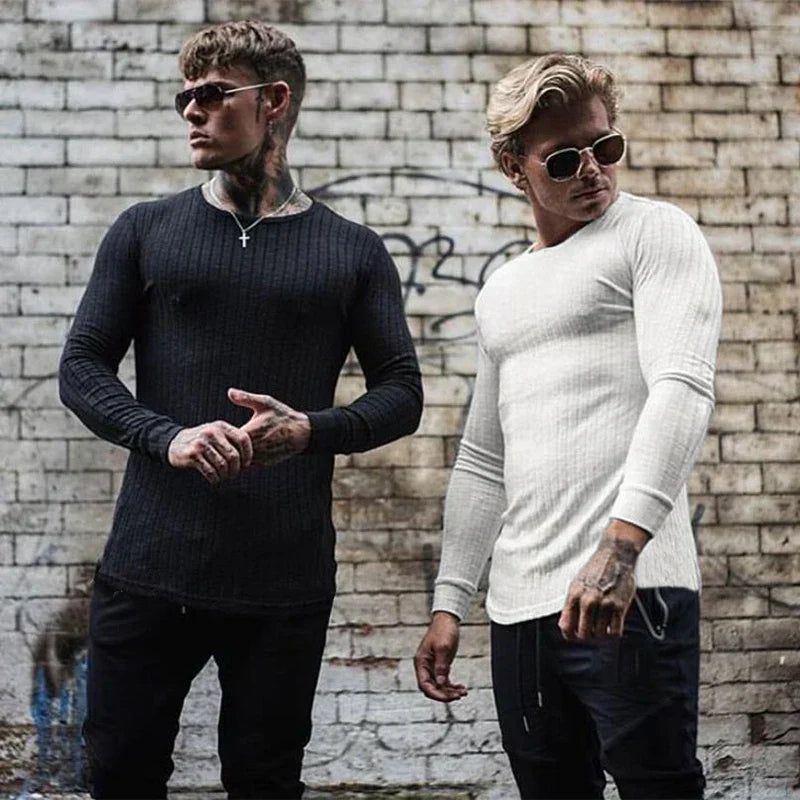 Slim Fit Pullover | Gerippt | Langarm | Strickpullover | Herrenbekleidung-Chaps Herrenmode