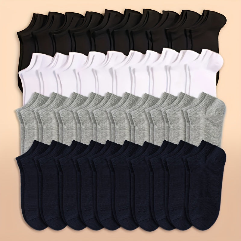 Söckchen – Unisex-Socken, bequem, mit niedrigem Schaft, 1 Paar-40 Paare (10 Schwarz + 10 Weiß + 10 Grau + 10 Marineblau)-Einheitsgröße-Chaps Herrenmode