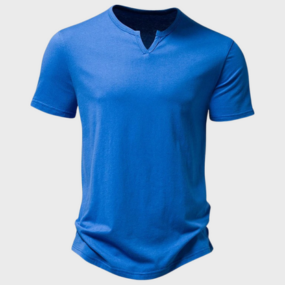 Sommer-T-Shirt | Leicht | Knopfausschnitt | Einfarbiges T-Shirt | Herren-T-Shirt-Blau-S-Chaps Herrenmode