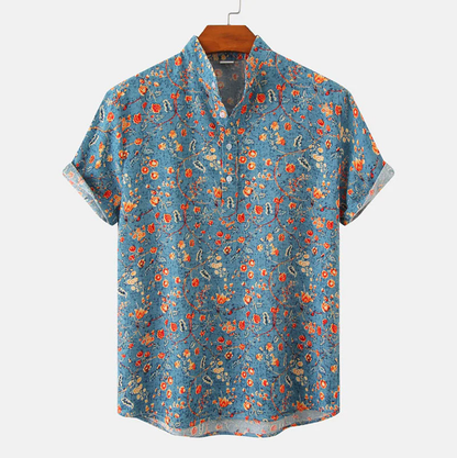 Sommerhemd | Bedruckt | Halbknopfleiste | Kurzarmhemd | Herrenhemden-Blau-S-Chaps Herrenmode