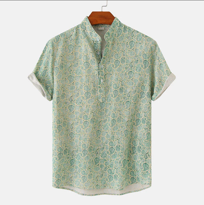 Sommerhemd | Bedruckt | Halbknopfleiste | Kurzarmhemd | Herrenhemden-Grün-S-Chaps Herrenmode
