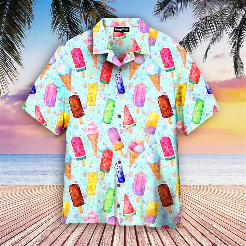 Sommerhemd | Eiscreme Print | Button-Up | Hawaiihemd | Herren Kurzarmhemden-Grün-S-Chaps Herrenmode