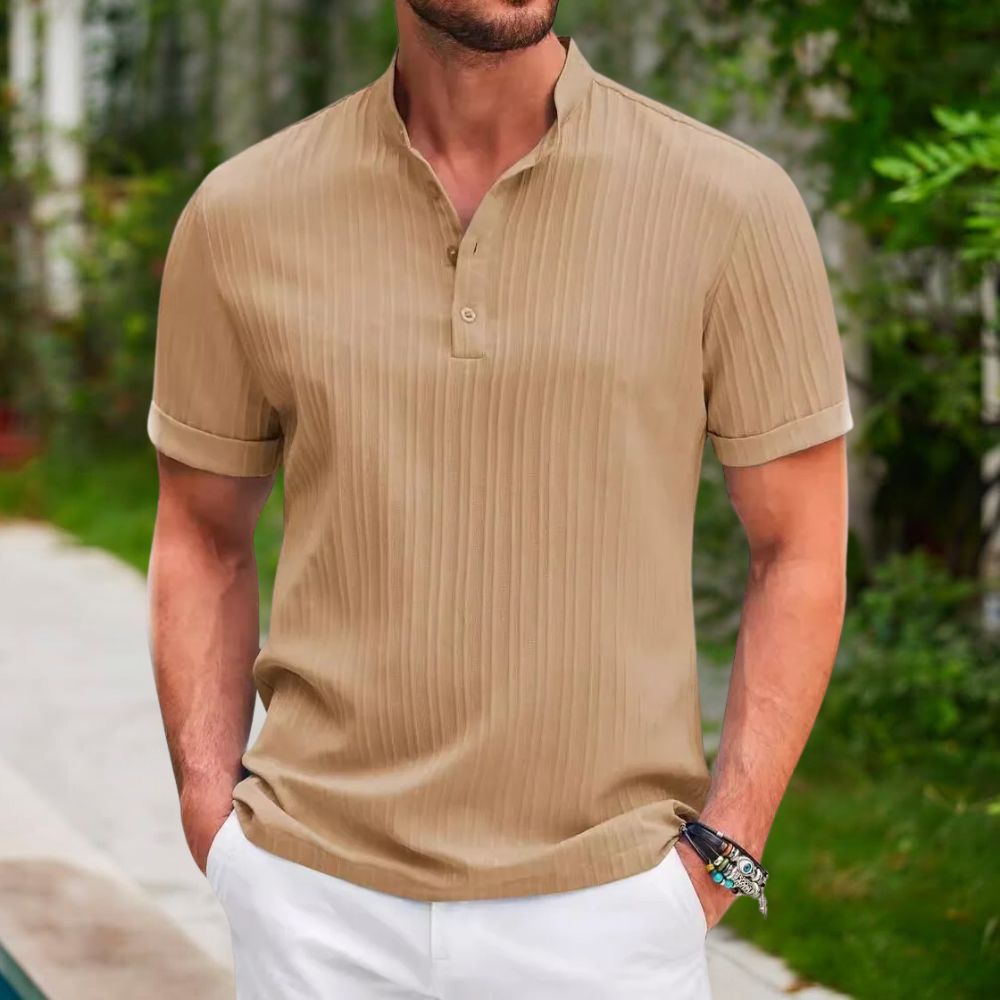 Sommerhemd - Kurzarm - Knopfleiste - Polohemd - Herrenhemd-Khaki-S-Chaps Herrenmode