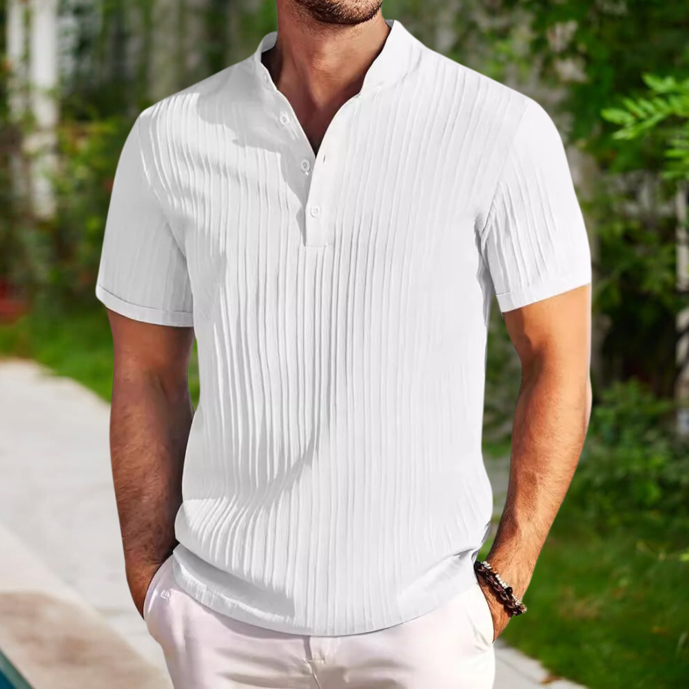Sommerhemd - Kurzarm - Knopfleiste - Polohemd - Herrenhemd-Weiß-S-Chaps Herrenmode