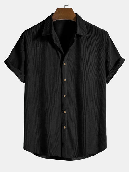 Sommerhemd - Leichtes Kurzarm-Knopfleistenhemd für Männer-Schwarz-S-Chaps Herrenmode