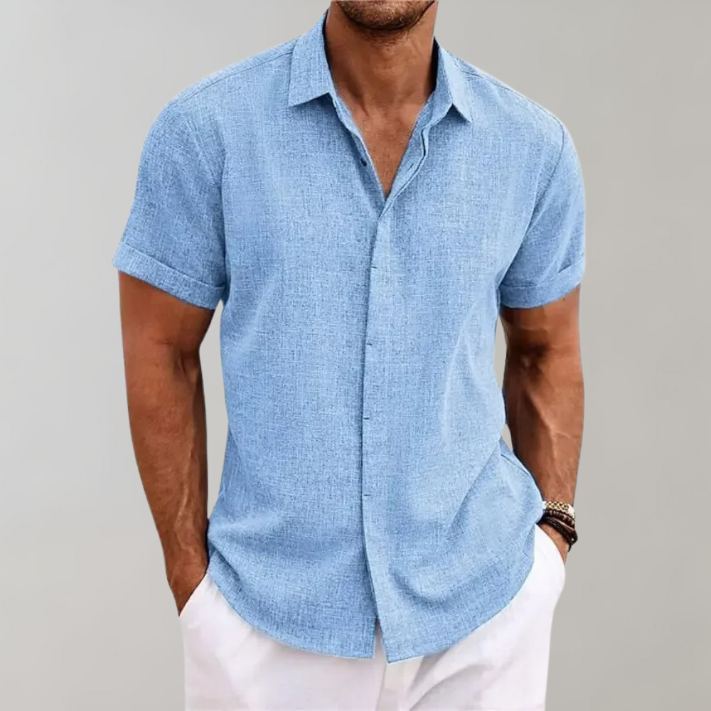 Sommerhemd - Polohemd - Button-Up - Kurzarmhemd - Herrenbekleidung-Blau-S-Chaps Herrenmode