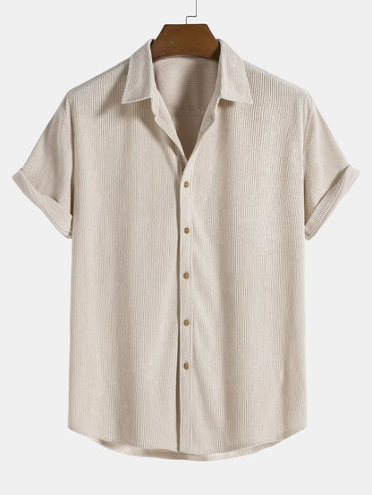 Sommerhemd – geknöpft – locker sitzend – kurzärmeliges Hemd – Herrenhemd-Beige-S-Chaps Herrenmode