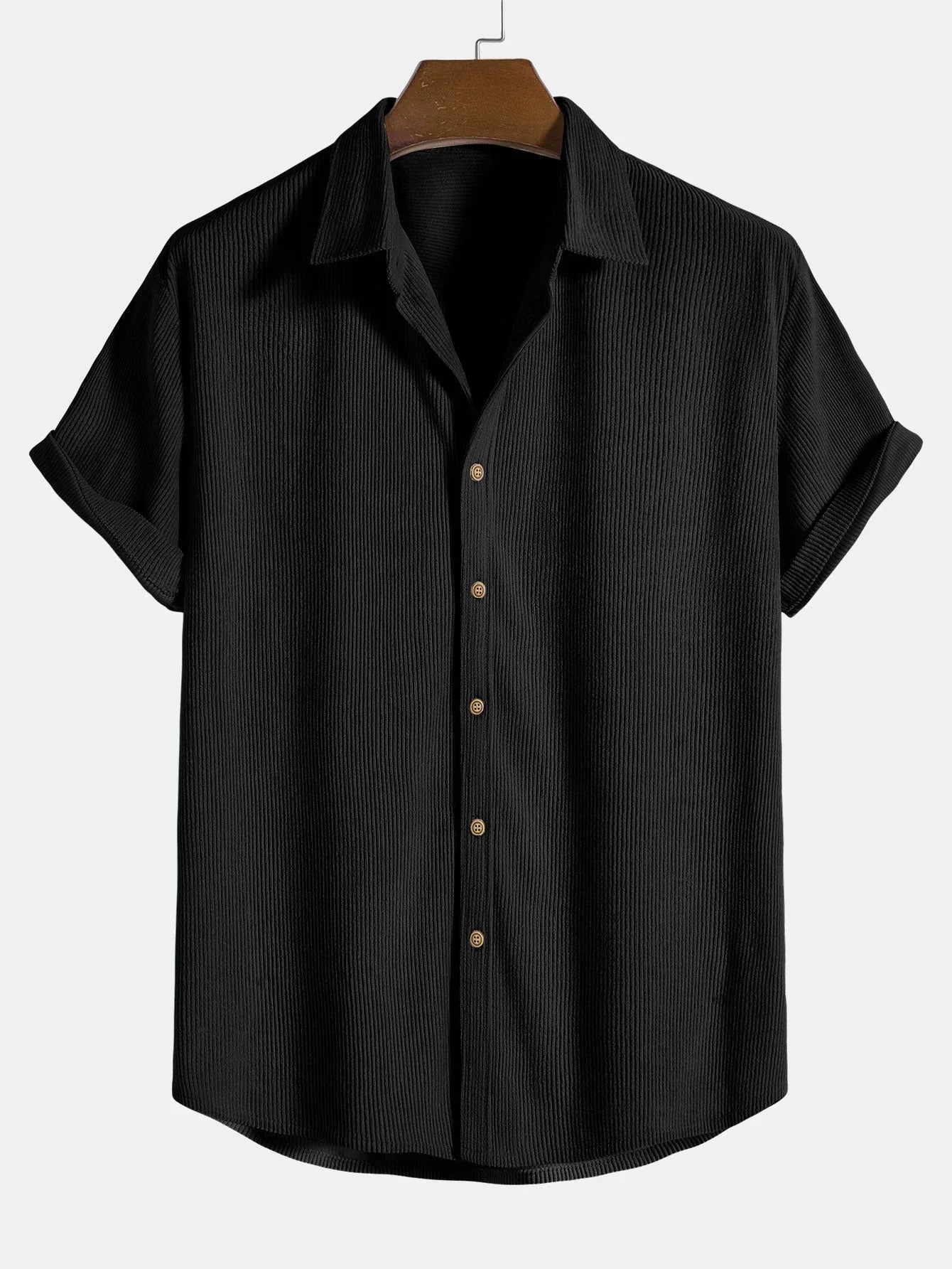 Sommerhemd – geknöpft – locker sitzend – kurzärmeliges Hemd – Herrenhemd-Schwarz-S-Chaps Herrenmode