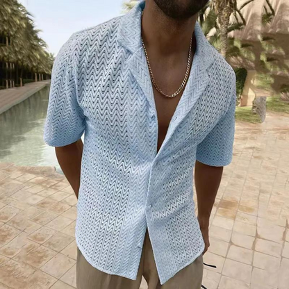 Sommerhemd – mit Knopfleiste – leicht – Polohemd – Kurzarmhemden für Herren-Hellblau-M-Chaps Herrenmode