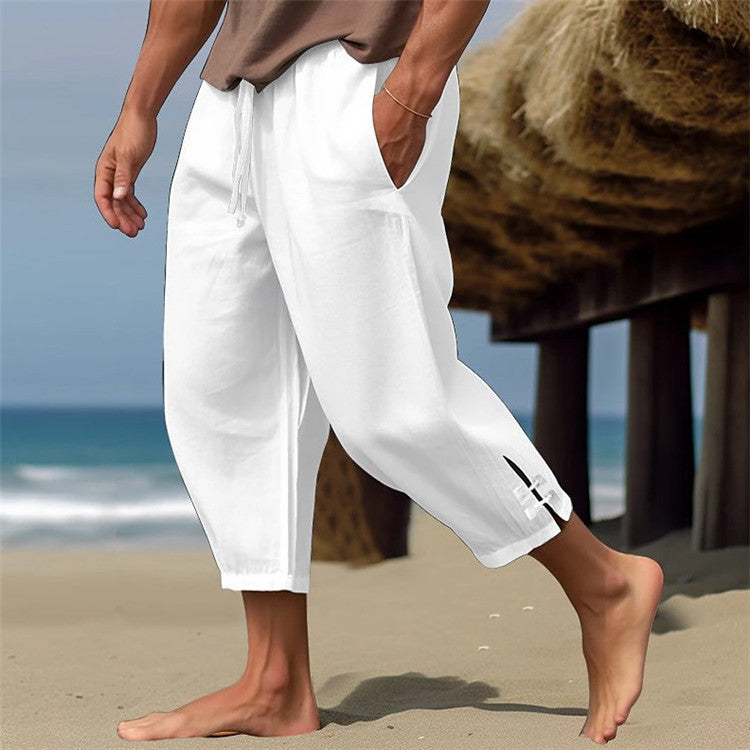 Sommerhose | Lockere Passform | Kordelzug | Haremshose | Herrenhose-Weiß-S-Chaps Herrenmode