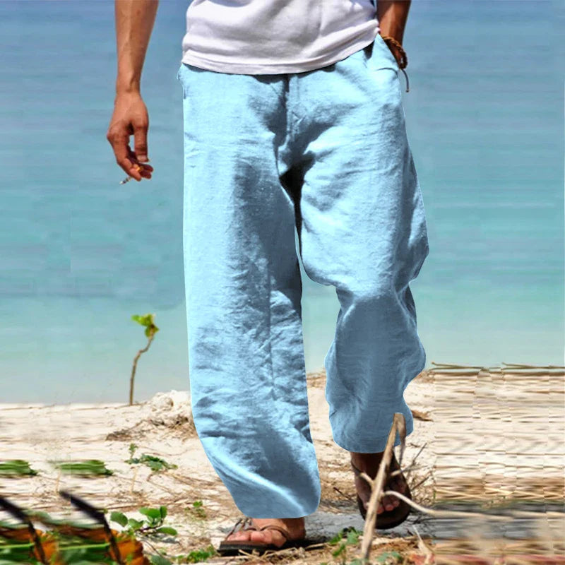 Sommerhosen | Lose Passform | Gerades Bein | Leinenhosen | Herrenhosen-Blau-S-Chaps Herrenmode