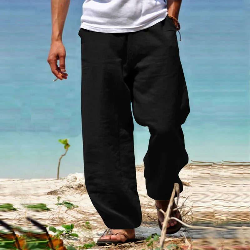 Sommerhosen | Lose Passform | Gerades Bein | Leinenhosen | Herrenhosen-Schwarz-S-Chaps Herrenmode