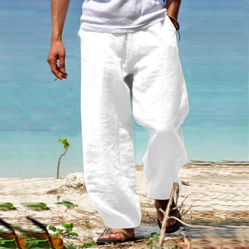 Sommerhosen | Lose Passform | Gerades Bein | Leinenhosen | Herrenhosen-Weiß-S-Chaps Herrenmode
