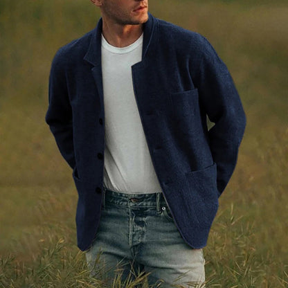 Sommerjacke | Knopfverschluss | Taschen | Strickjacke | Herrenjacke-Blau-S-Chaps Herrenmode
